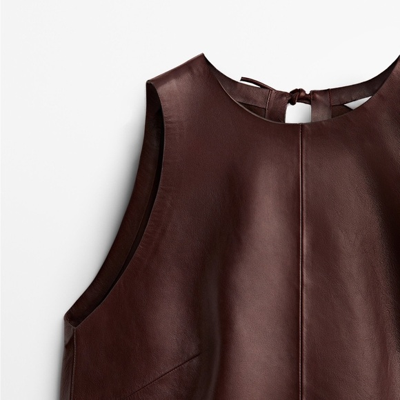 NWT. Massimo Dutti Limited Edition Brown Nappa Leather Top. Size M-L. - Picture 5 of 11